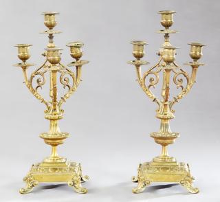 Appraisal: Pair of Louis XVI Bronze Four Light Candelabra Pair of