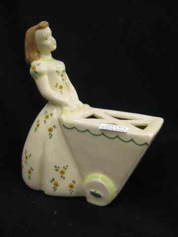 Appraisal: California Art Pottery Figural Planter girl with cart '' excellent