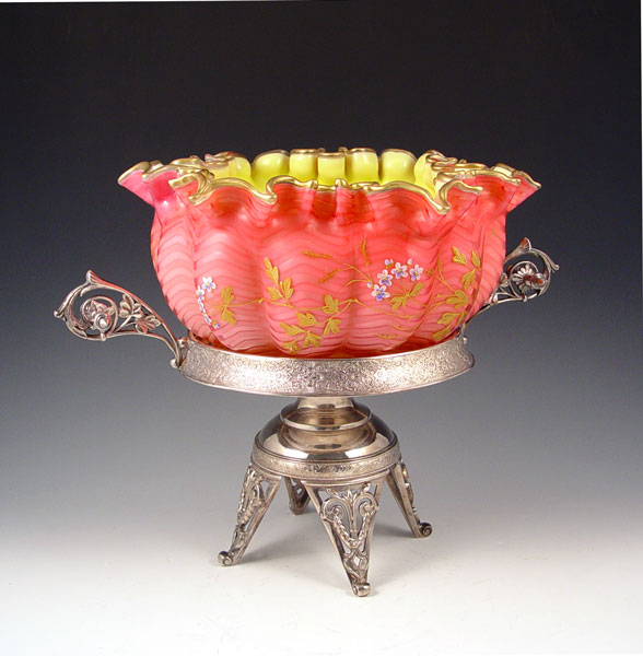 Appraisal: MUSEUM QUALITY MOTHER OF PEARL HERRINGBONE BRIDES BOWL Cranberry herringbone