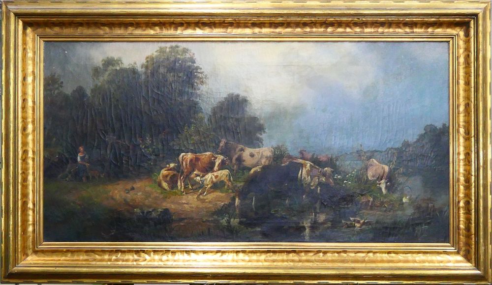 Appraisal: FRIEDRICH LYCK GERMANY th C LARGE COWS OIL Friedrich Lyck