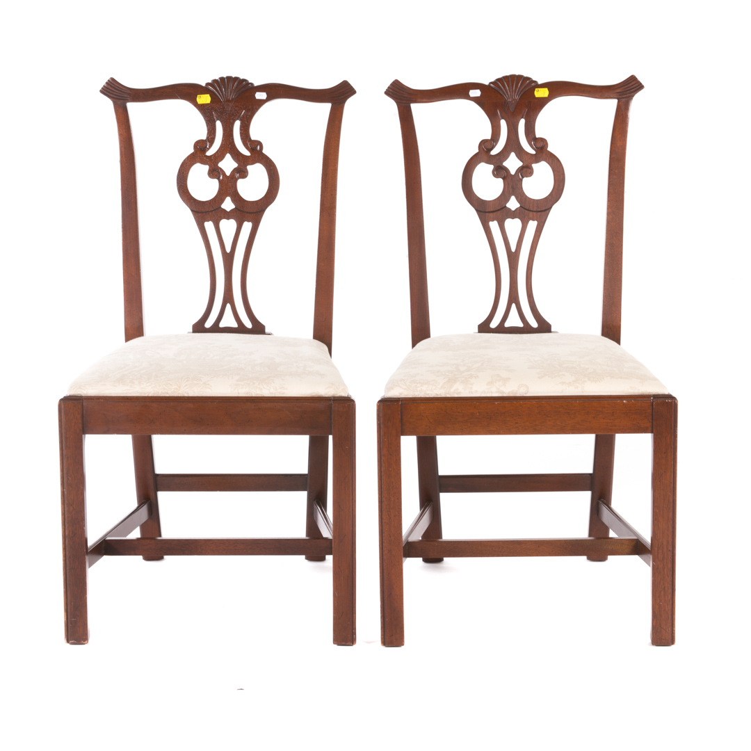 Appraisal: Pair of Chippendale style mahogany side chairs with upholstered slip