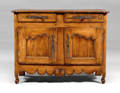 Appraisal: Provincial Louis XV buffet carved fruitwood with walnut oak and