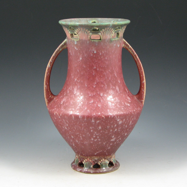 Appraisal: Roseville red Ferella handled - vase Very nice glaze and