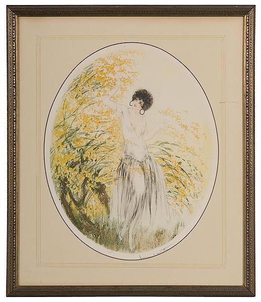 Appraisal: PORTRAIT OF WOMAN BY LOUIS ICART HAND-COLORED ETCHING ON PAPER