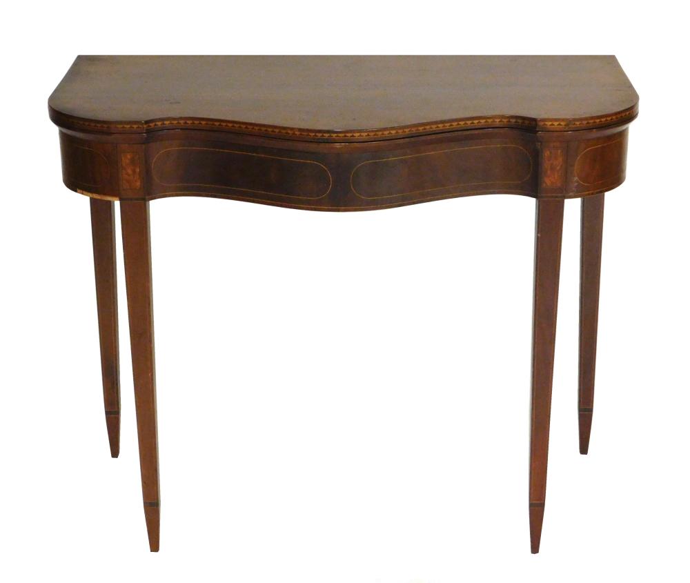 Appraisal: Hepplewhite style card table with folding serpentine top string inlay