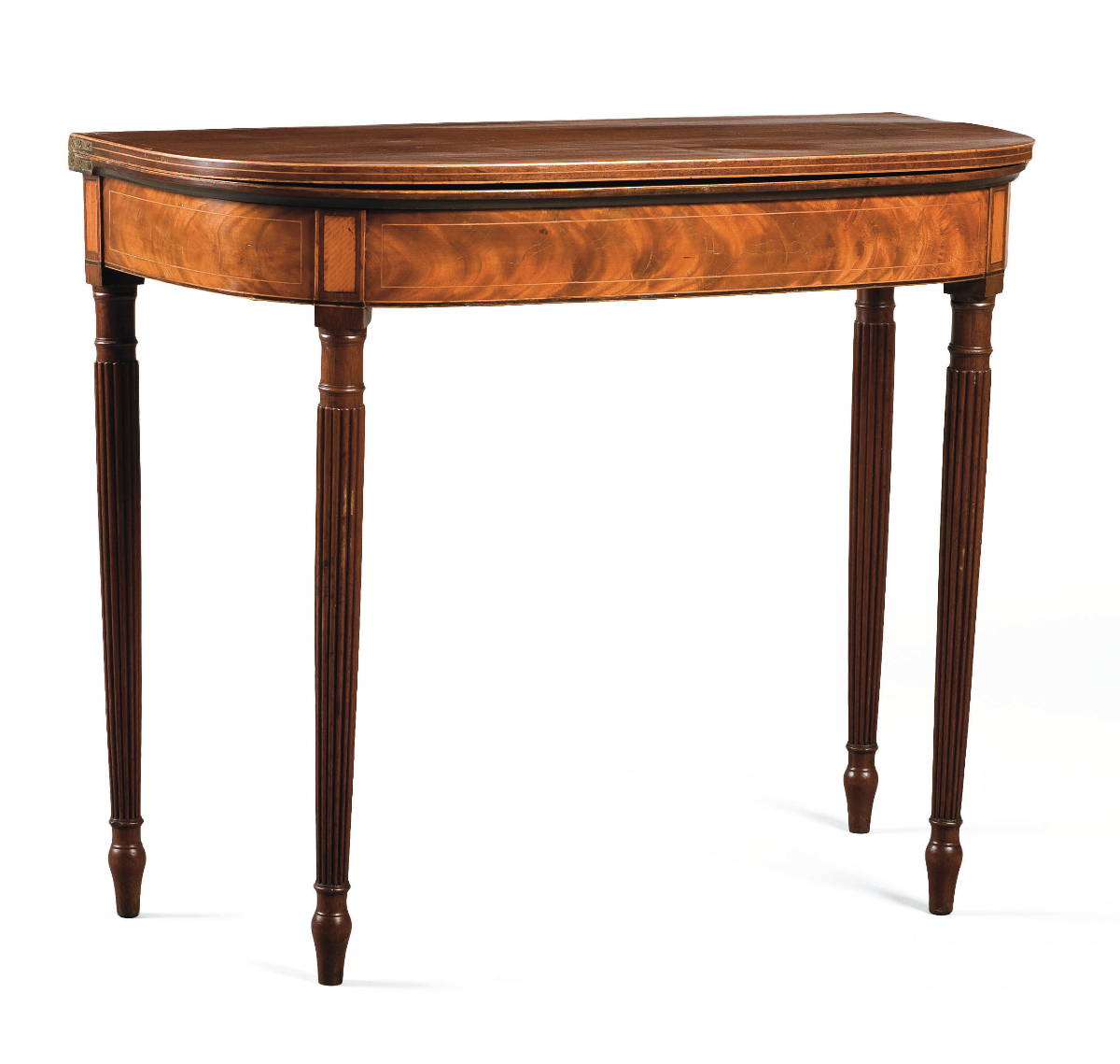 Appraisal: MASSACHUSETTS SHERATON INLAID MAHOGANY D-SHAPED CARD TABLE Height inches top