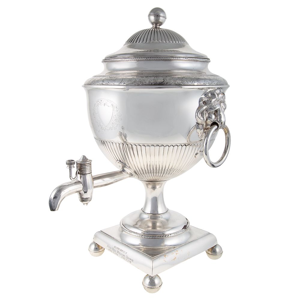 Appraisal: George III-Style Silver Plated Hot Water Urn th century square