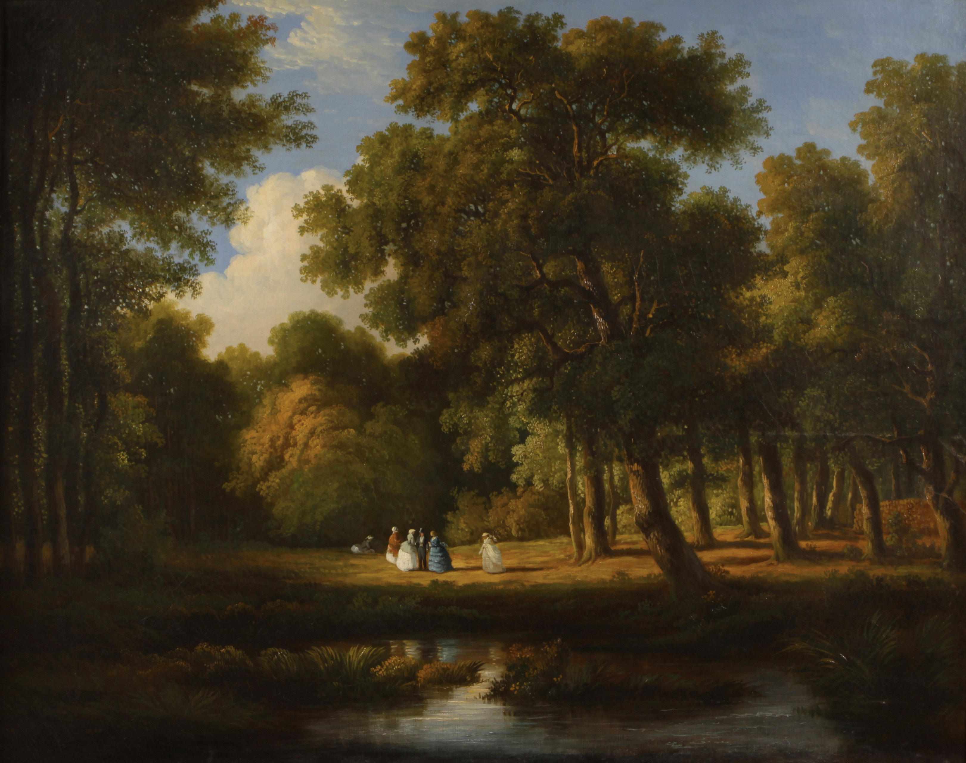 Appraisal: Continental School th Century Figures in a wooded landscape oil