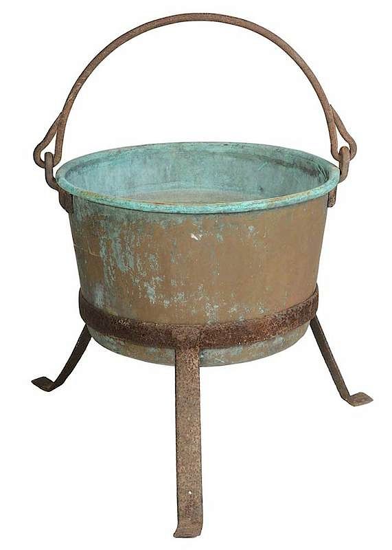 Appraisal: Vintage Large Iron and Copper Cauldron on Stand early th