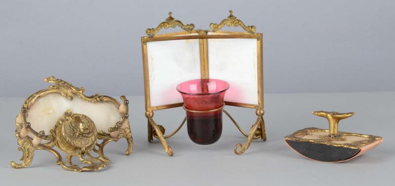 Appraisal: Lot Of Writer's Desk Set Includes candle holder for a