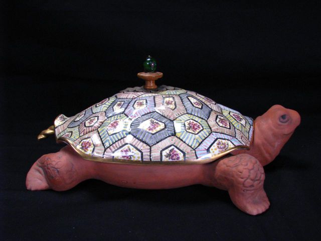 Appraisal: MacKenzie-Childs Artist Decorated Porcelain Turtle Tureen inches long with marble