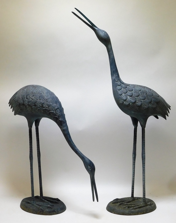 Appraisal: PR ANTIQUE CHINESE PEWTER STANDING CRANE FIGURES China Early th