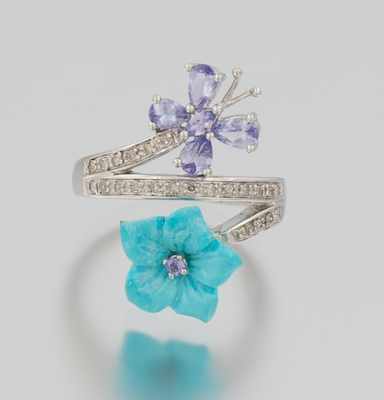 Appraisal: A Ladies' Diamond Turquoise and Iolite Ring k white gold