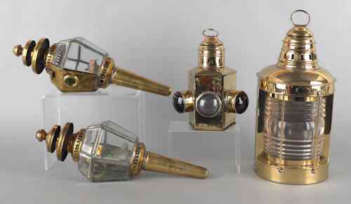 Appraisal: Four brass lanterns the largest stamped Lovell Co h