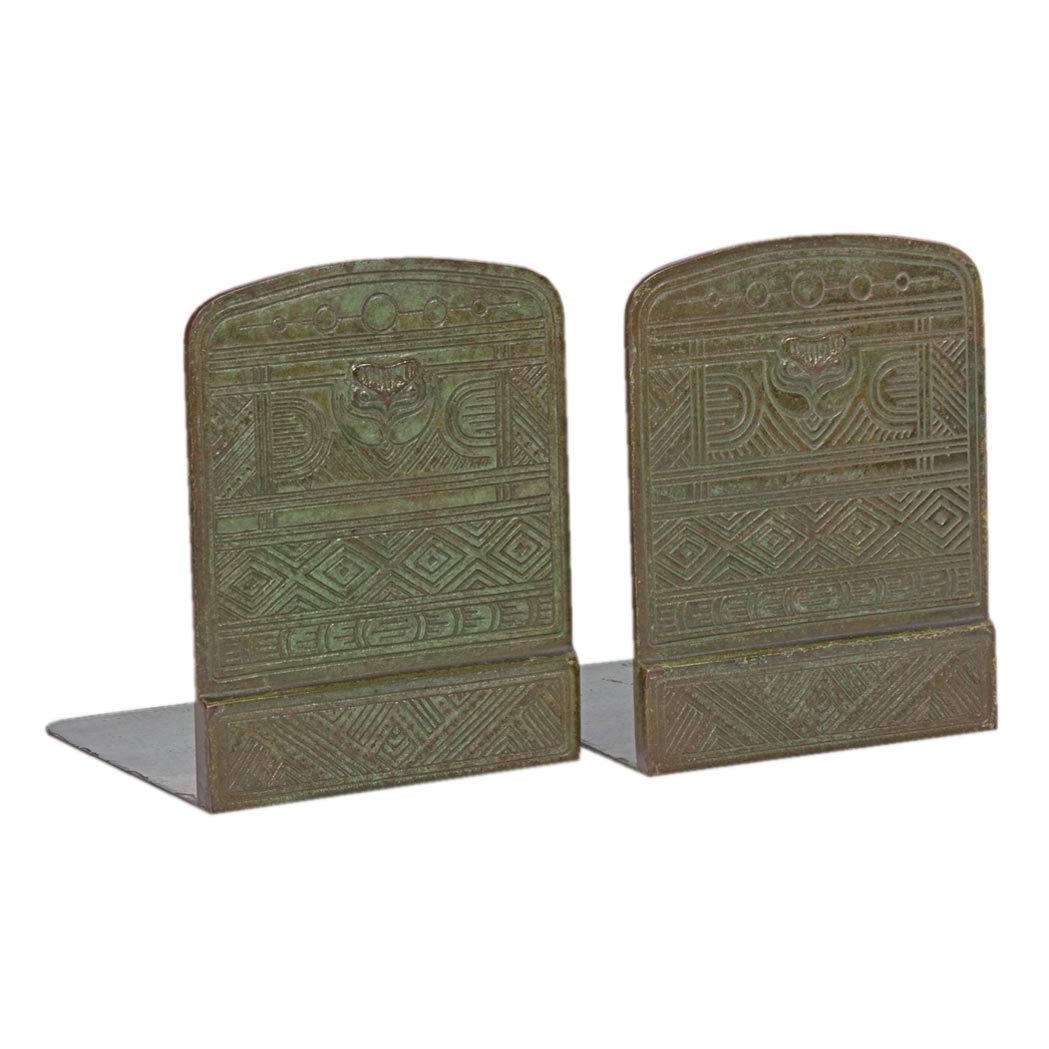 Appraisal: Pair of Tiffany Studios Green Patinated-Bronze Bookends In the American