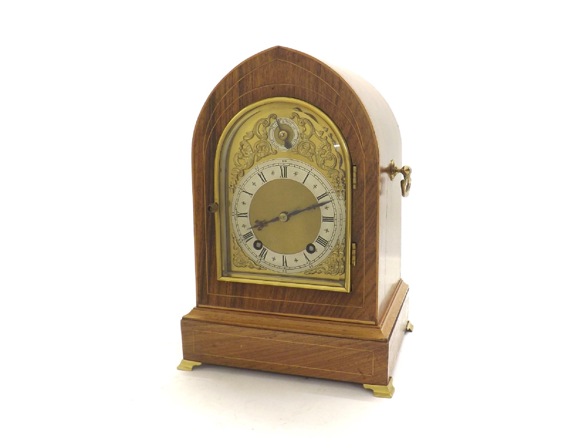 Appraisal: Rosewood lancet ting-tang mantel clock the W H movement striking