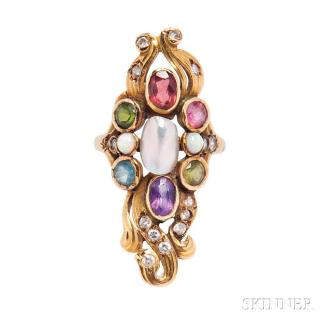 Appraisal: kt Gold Gem-set Ring c s the elongated form bezel-