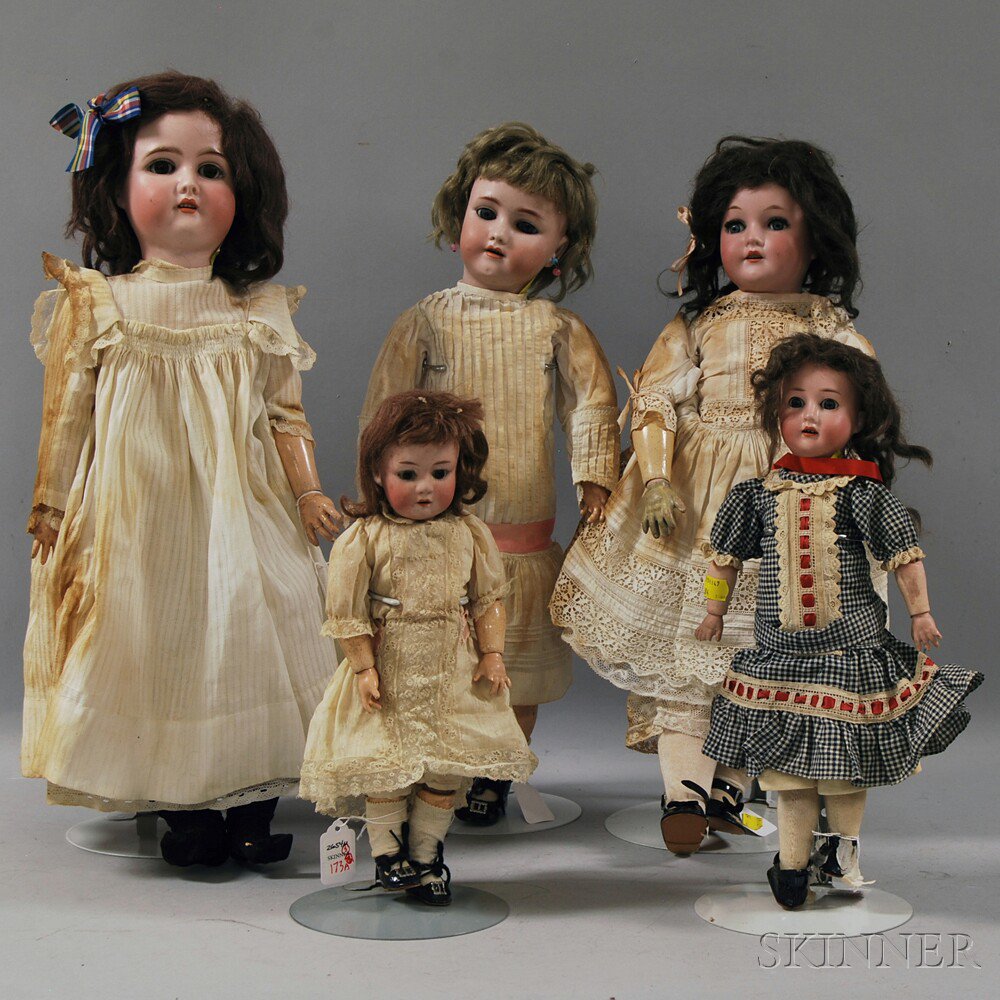 Appraisal: Five German Bisque Head Dolls two small dolls include Revalo