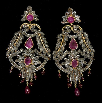 Appraisal: Georgian-Inspired Ruby Diamond Earrings Fashioned in sterling silver and k