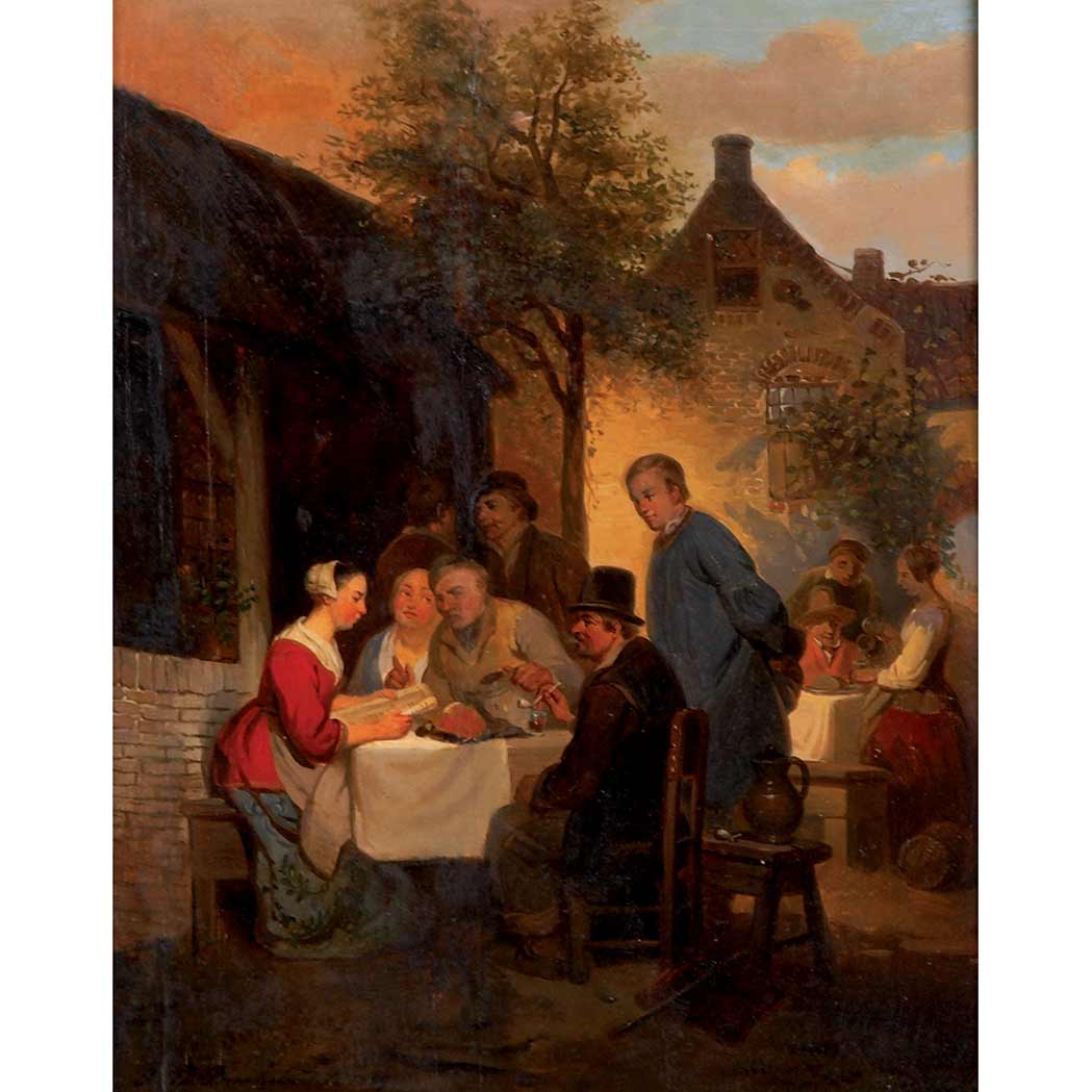 Appraisal: Follower of Ferdinand de Braekeleer Conversations at an Outdoor Tavern