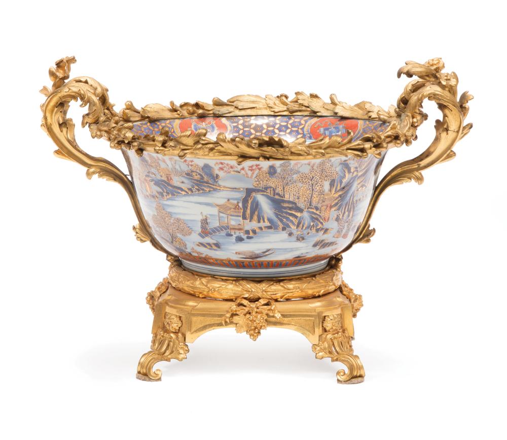 Appraisal: Large French Gilt Bronze-Mounted Chinese Export Imari Porcelain Centerbowl probably