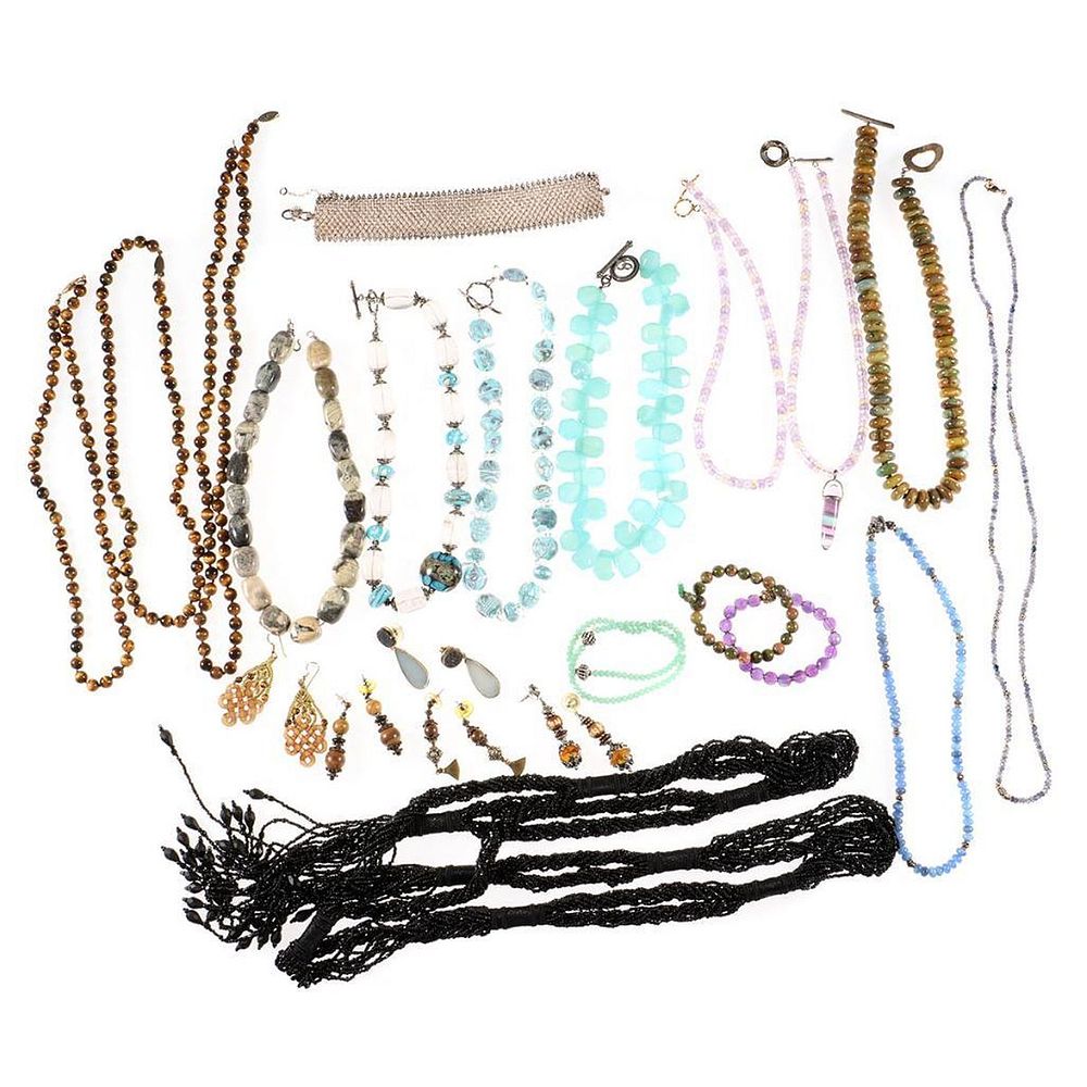 Appraisal: Collection of beaded stone silver and metal jewelry comprising necklaces