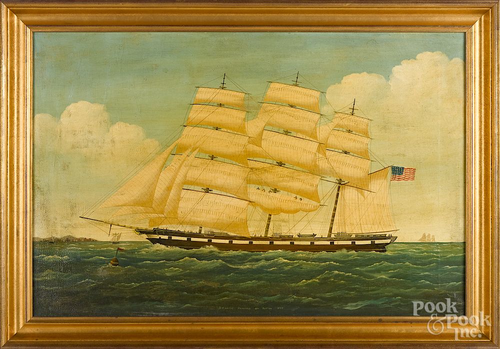 Appraisal: American oil on canvas ship portrait Exclusive on Bidsquare American