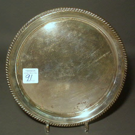 Appraisal: Sterling silver presentation tray inscribed M L B from P-H