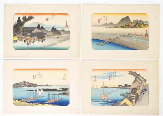 Appraisal: Nine Japanese Woodblock Prints Ando Hiroshige - from the Fifty-Three