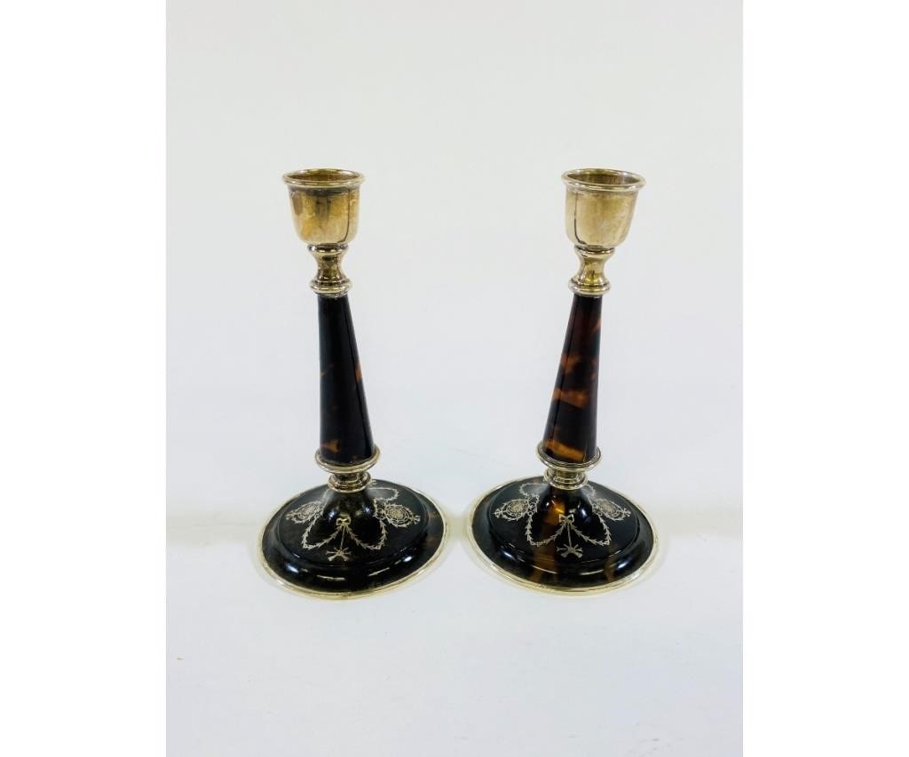 Appraisal: Pair of delicate English Adams silver and shell candlesticks th