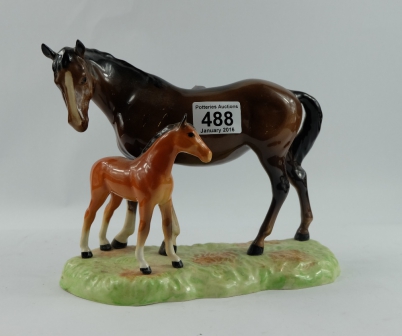 Appraisal: Beswick brown Mare and orangey bay Foal on ceramic base