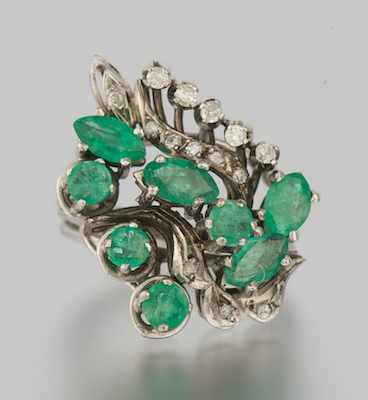 Appraisal: A Ladies' Emerald and Diamond Ring k white gold cluster