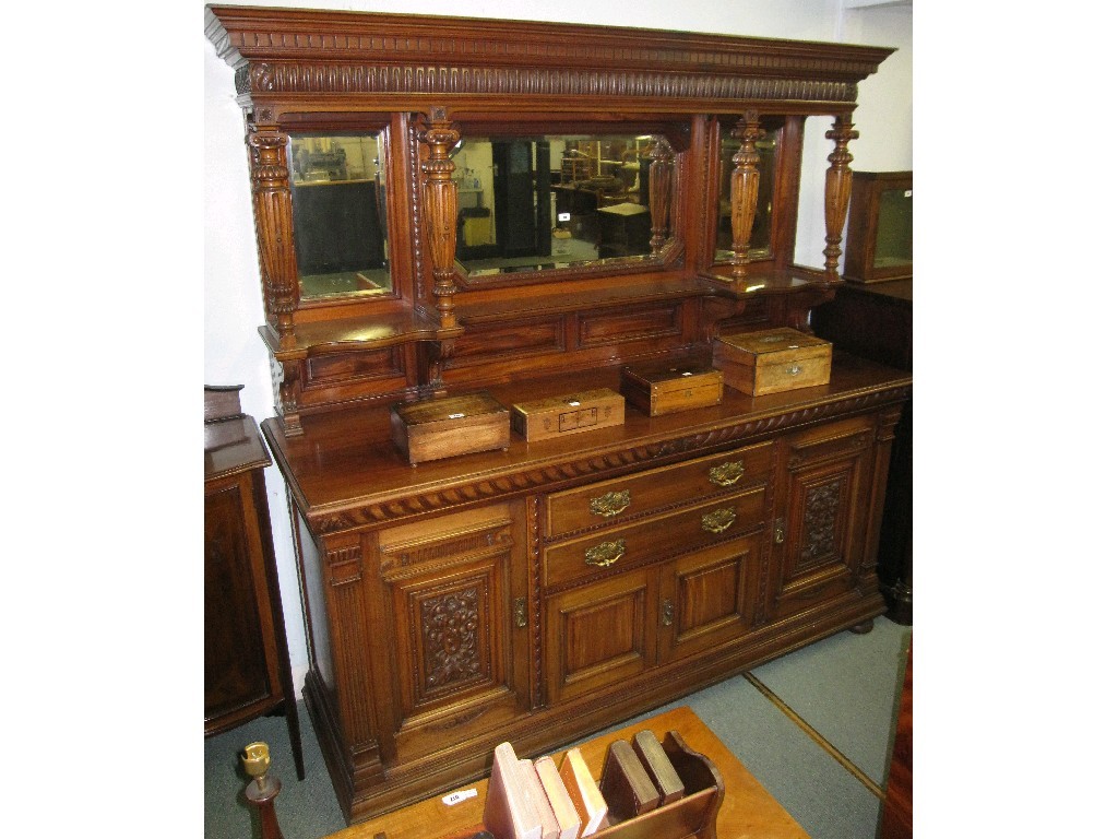 Appraisal: Victorian carved mahogany mirror back sideboard