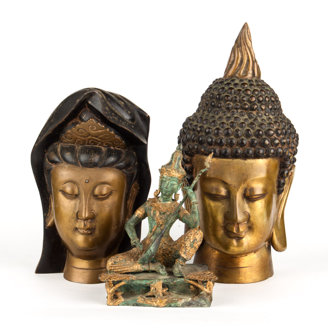 Appraisal: Bronze Buddha head Quan-Yin head and figure patinated and polished