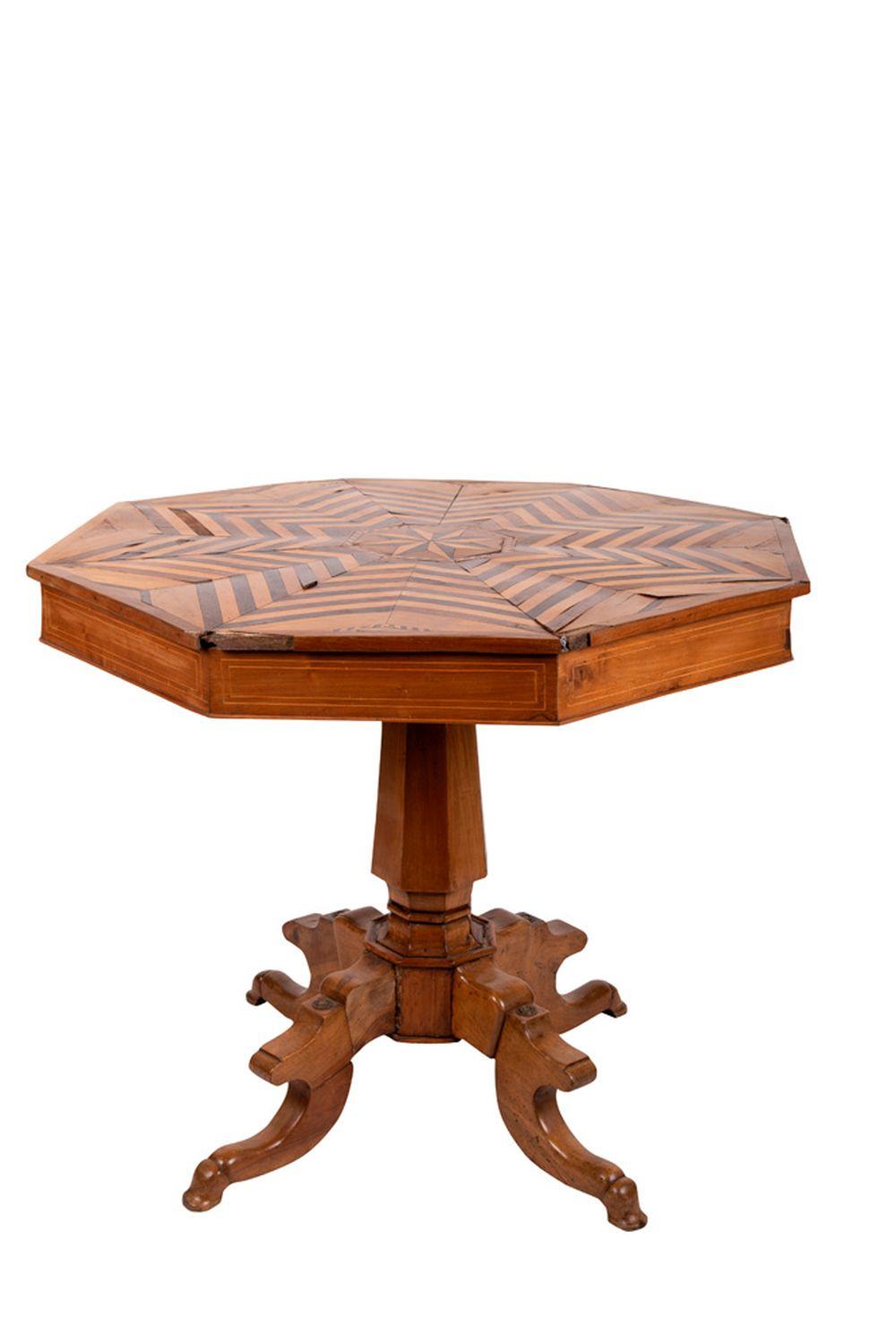 Appraisal: CONTINENTAL CARVED MARQUETRY INLAID OCTAGONAL TABLE inches wide inches high