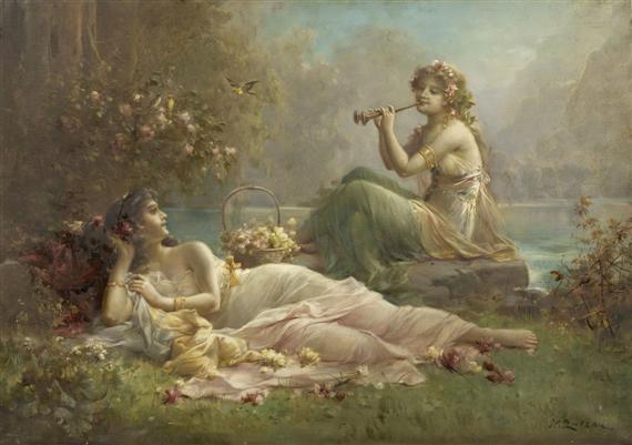 Appraisal: ZATZKA HANS Vienna Two Nymphs by the water Oil on