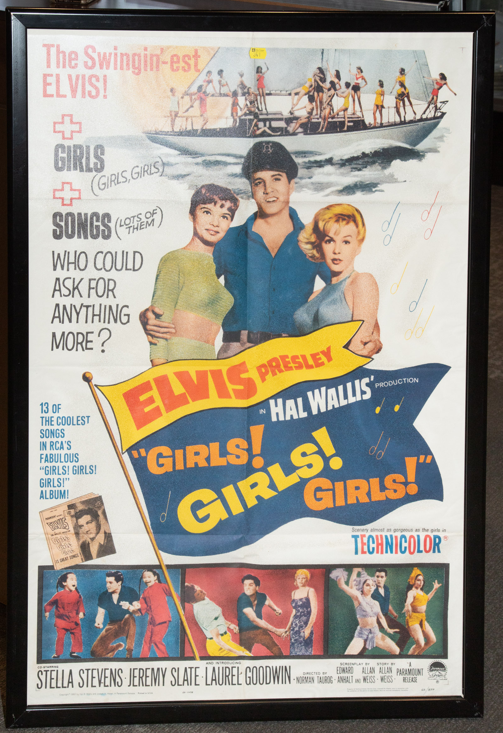 Appraisal: GIRLS GIRLS GIRLS MOVIE POSTER Staring Elvis and Stella Stevens