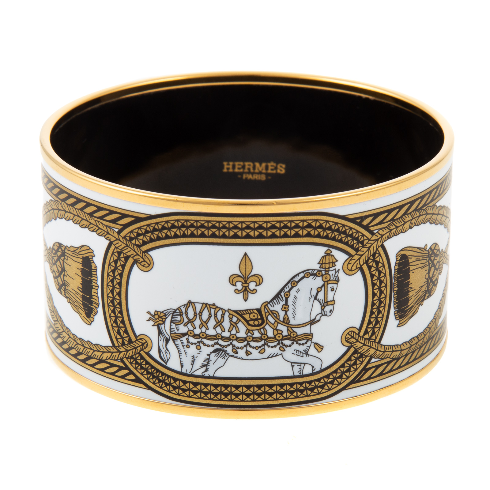 Appraisal: AN HERMES XL GRAND APPARAT PLATINE GM BANGLE Black white