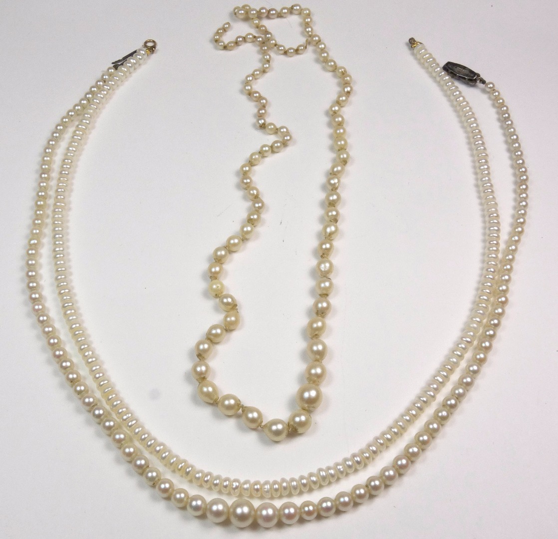 Appraisal: Three cultured pearl necklaces comprising an early th century single