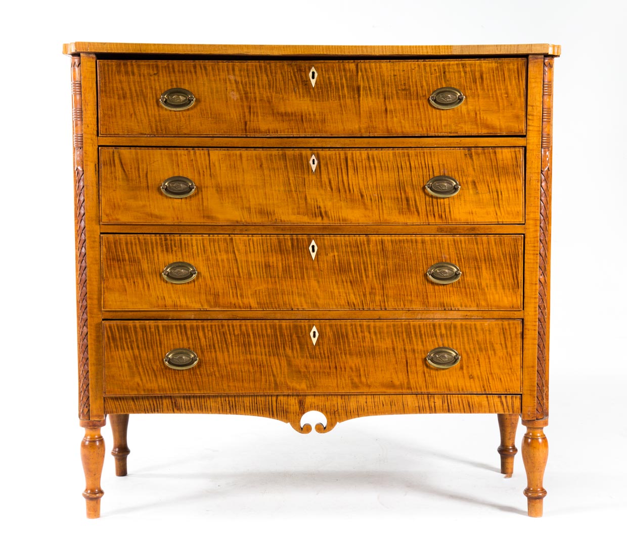 Appraisal: Late Federal tiger maple chest of drawers circa New York