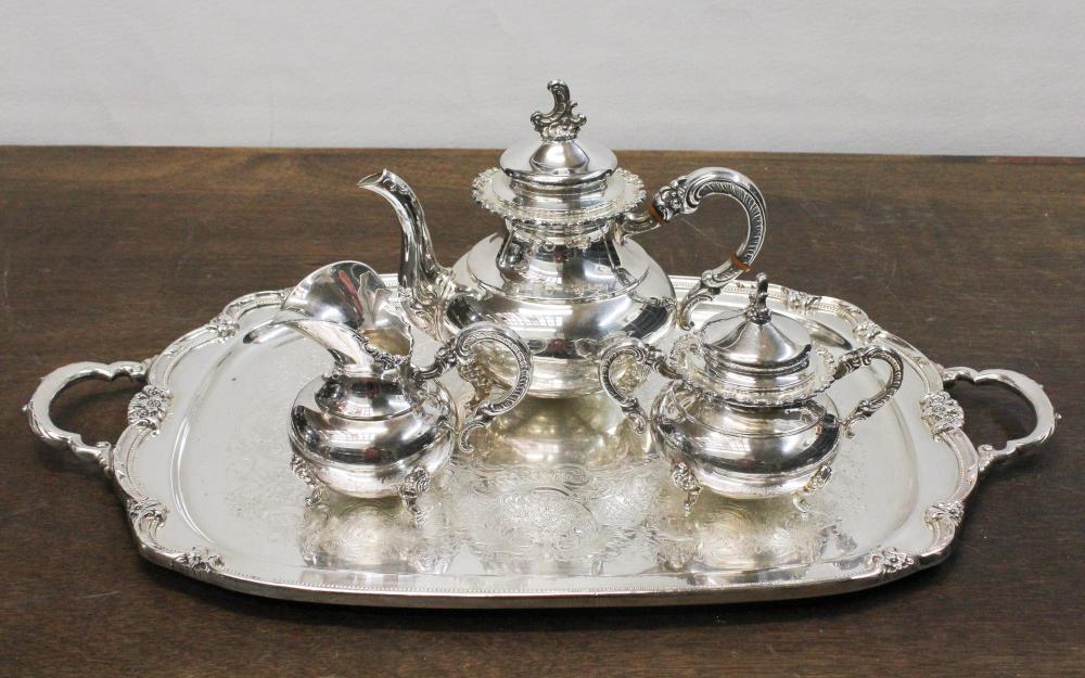 Appraisal: GERMAN STERLING SILVER TEA SET AND SILVER PLATED SERVING TRAY