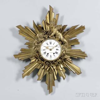 Appraisal: Planchon Sunburst Gilt-brass Wall Clock Paris c gilt cast brass