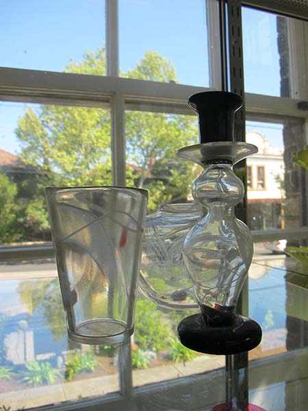 Appraisal: ART GLASS VASE BEAKER AND CANDLE STICK