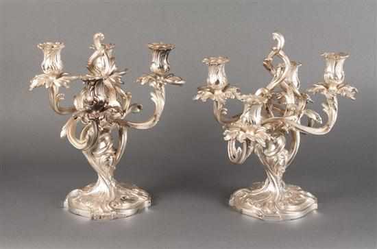 Appraisal: Pair of Continental probably German Baroque style silvered bronze four-light