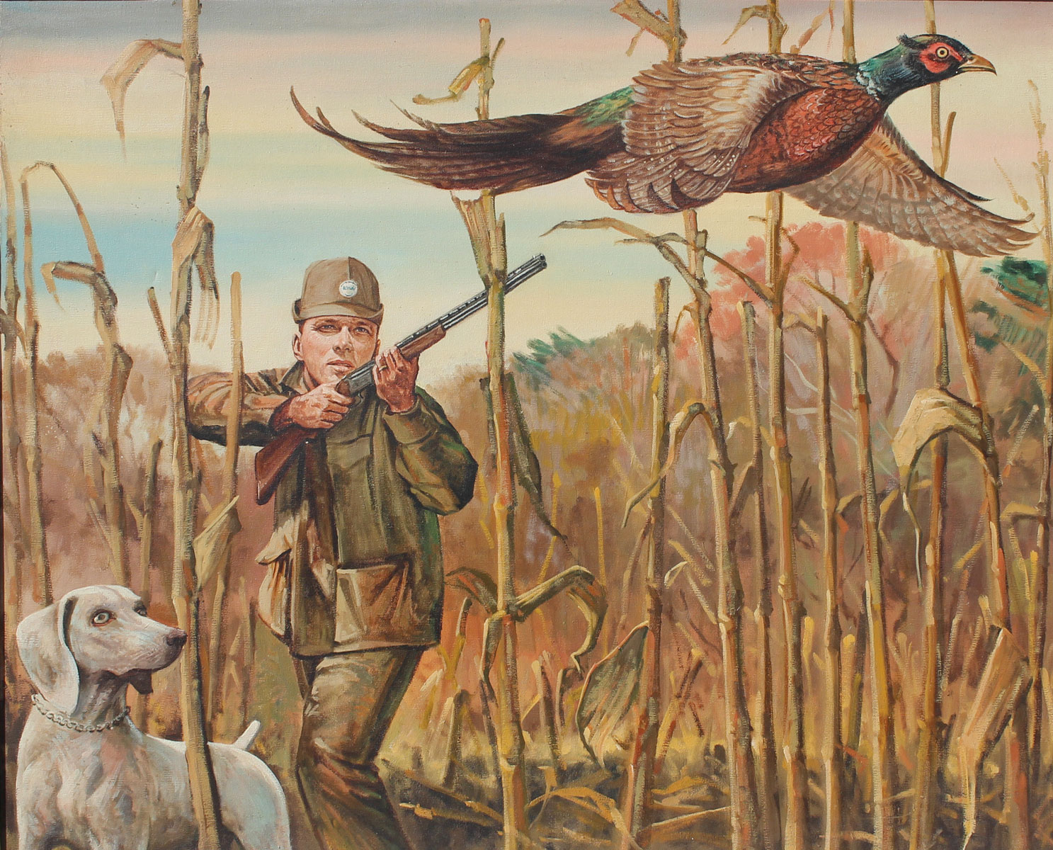 Appraisal: ILLUSTRATOR QUALITY PHEASANT HUNT PAINTING Oil Canvas circa ' x