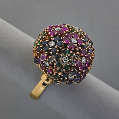 Appraisal: K GOLD BOMBE GEMSTONE HAWAIIAN FLOWER RING Diamonds rubies sapphires