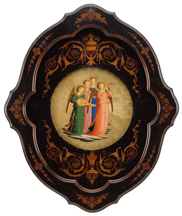 Appraisal: FINE INLAID FRAMED ICON Central painted icon has four angels