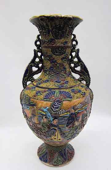 Appraisal: JAPANESE SATSUMA MORIAGE POTTERY VASE heavily hand enameled with figures