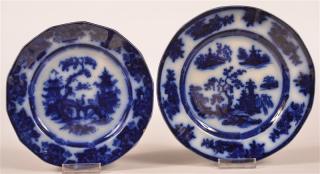 Appraisal: Two Flow Blue Transfer Ironstone China Plates st Kin-Shan pattern