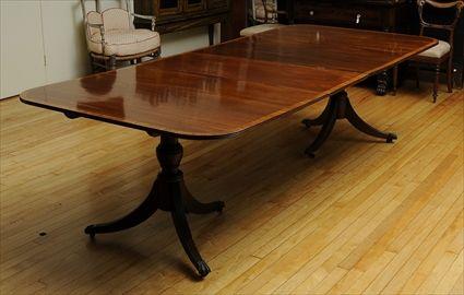 Appraisal: Regency-Style Mahogany and Satinwood Cross-Banded Two Pedestal Dining Table Together